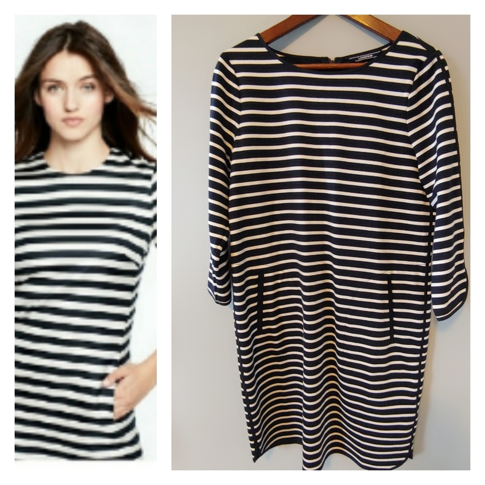 Land's End Navy Blue & White Stripped Shift Dress. - Picture 12 of 12